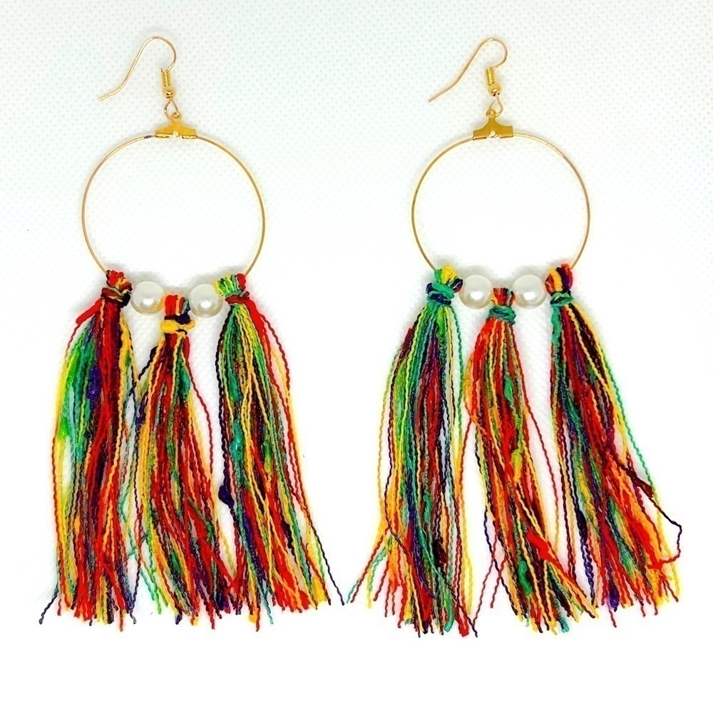 Colorful Tassel Hoop Drop Earrings